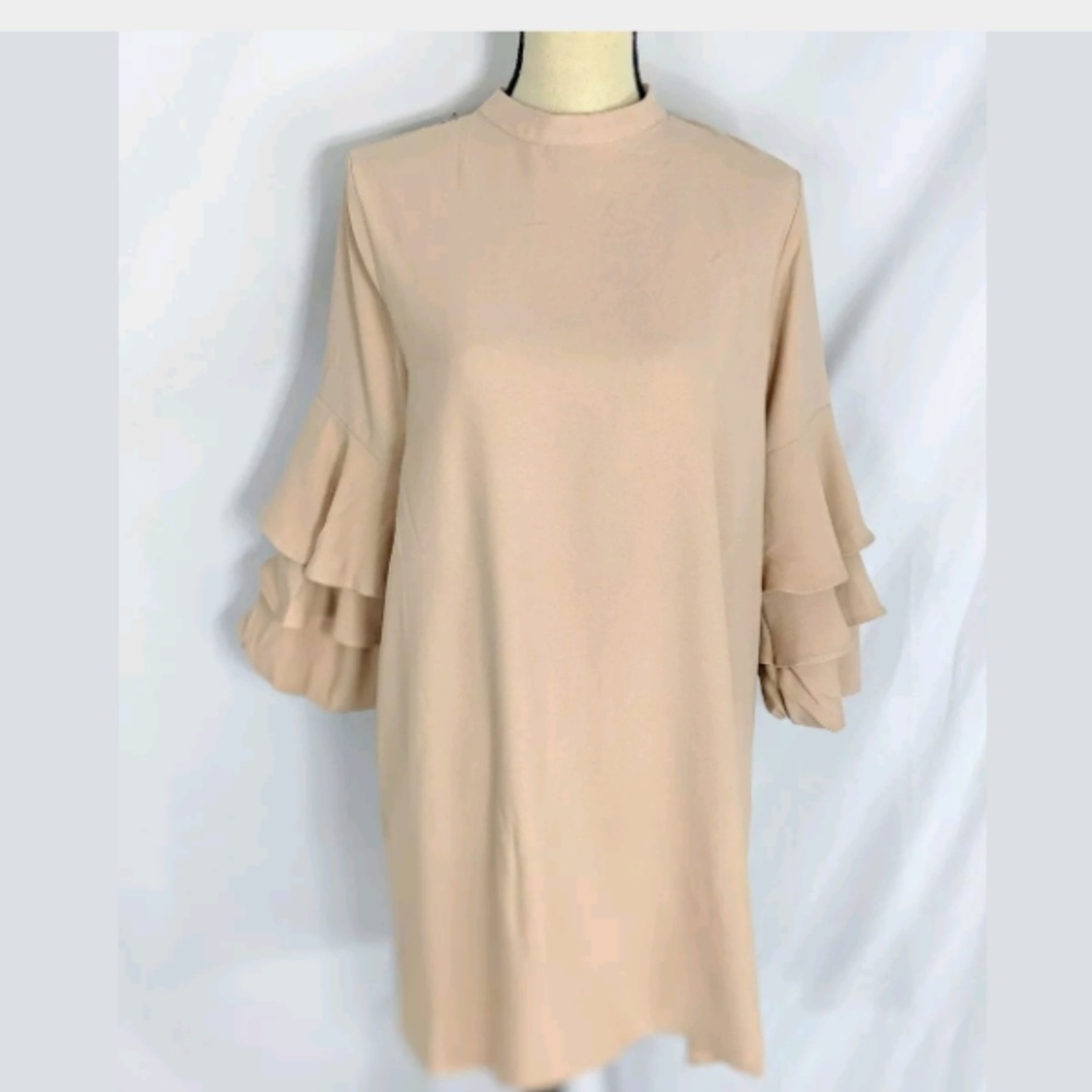 ZARA Dress, Champagne, Ruffle Sleeves, L.